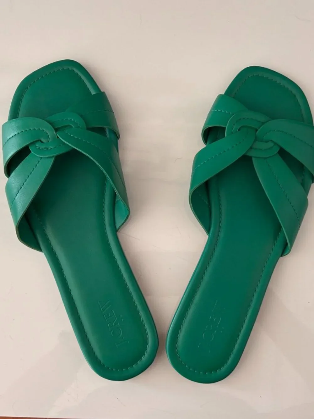 J.Crew Green faux Leather Knot Slide Sandals Square Toe - Size 10.5